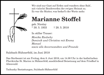 Traueranzeige von Marianne Stoffel von saarbruecker_zeitung