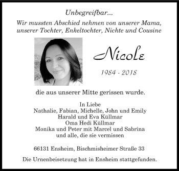 Traueranzeige von Nicole  von saarbruecker_zeitung