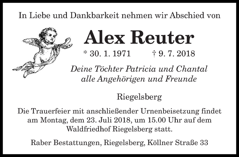 Traueranzeige für Alex Reuter vom 18.07.2018 aus saarbruecker_zeitung