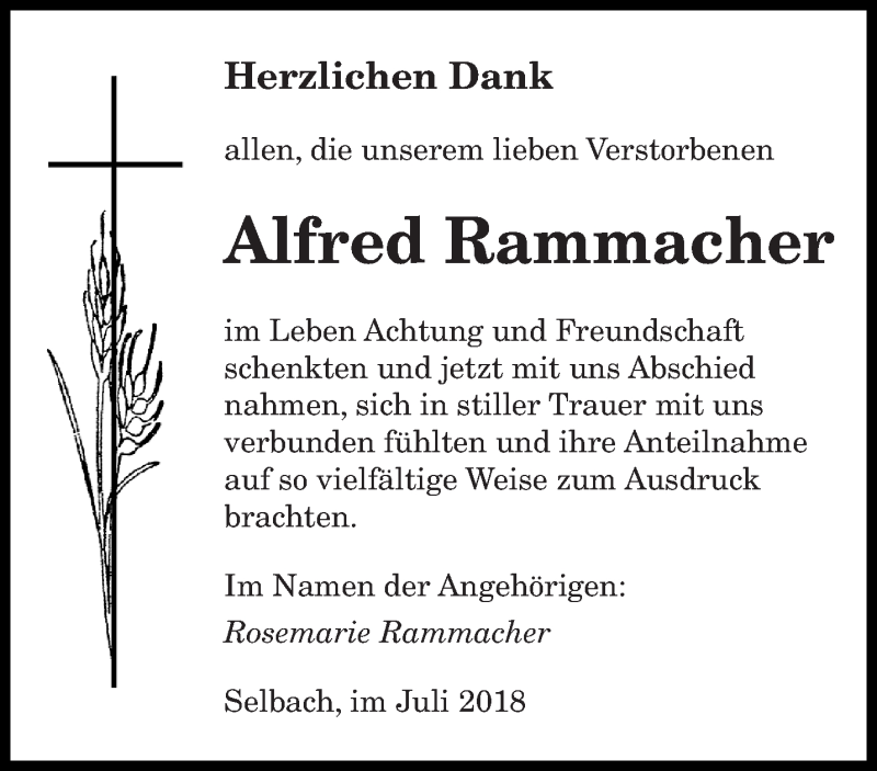  Traueranzeige für Alfred Rammacher vom 21.07.2018 aus saarbruecker_zeitung