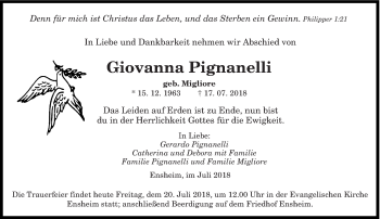 Traueranzeige von Giovanna Pignanelli von saarbruecker_zeitung