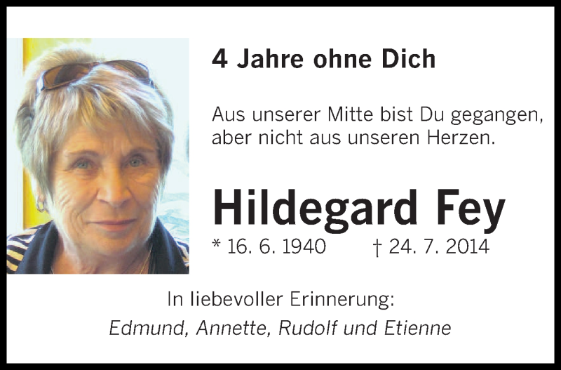  Traueranzeige für Hildegard Fey vom 28.07.2018 aus saarbruecker_zeitung
