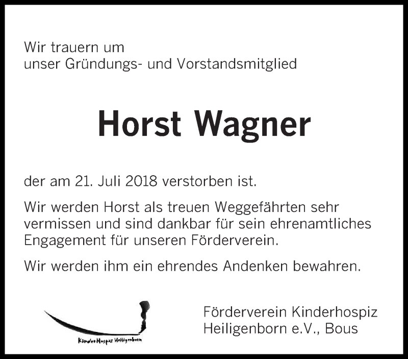  Traueranzeige für Horst Wagner vom 30.07.2018 aus saarbruecker_zeitung