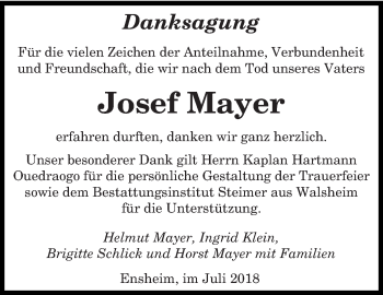 Traueranzeige von Josef Mayer von saarbruecker_zeitung