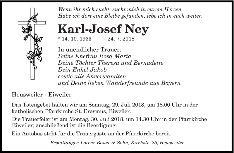 Traueranzeige für Karl-Josef Ney vom 26.07.2018 aus saarbruecker_zeitung