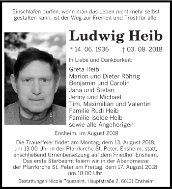 Traueranzeige von Ludwig Heib von saarbruecker_zeitung