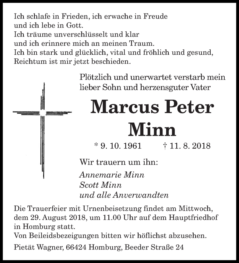  Traueranzeige für Marcus Peter Minn vom 23.08.2018 aus saarbruecker_zeitung