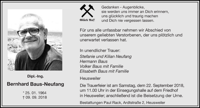  Traueranzeige für Bernhard Baus-Neufang vom 15.09.2018 aus saarbruecker_zeitung