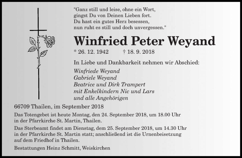 Traueranzeige für Winfried Peter Weyand vom 24.09.2018 aus saarbruecker_zeitung