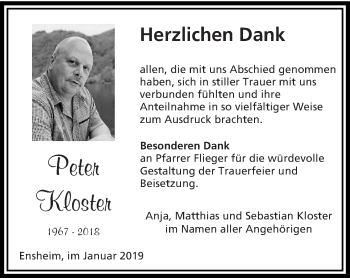 Traueranzeige von Peter Kloster von saarbruecker_zeitung