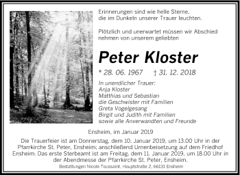 Traueranzeige von Peter Kloster von saarbruecker_zeitung