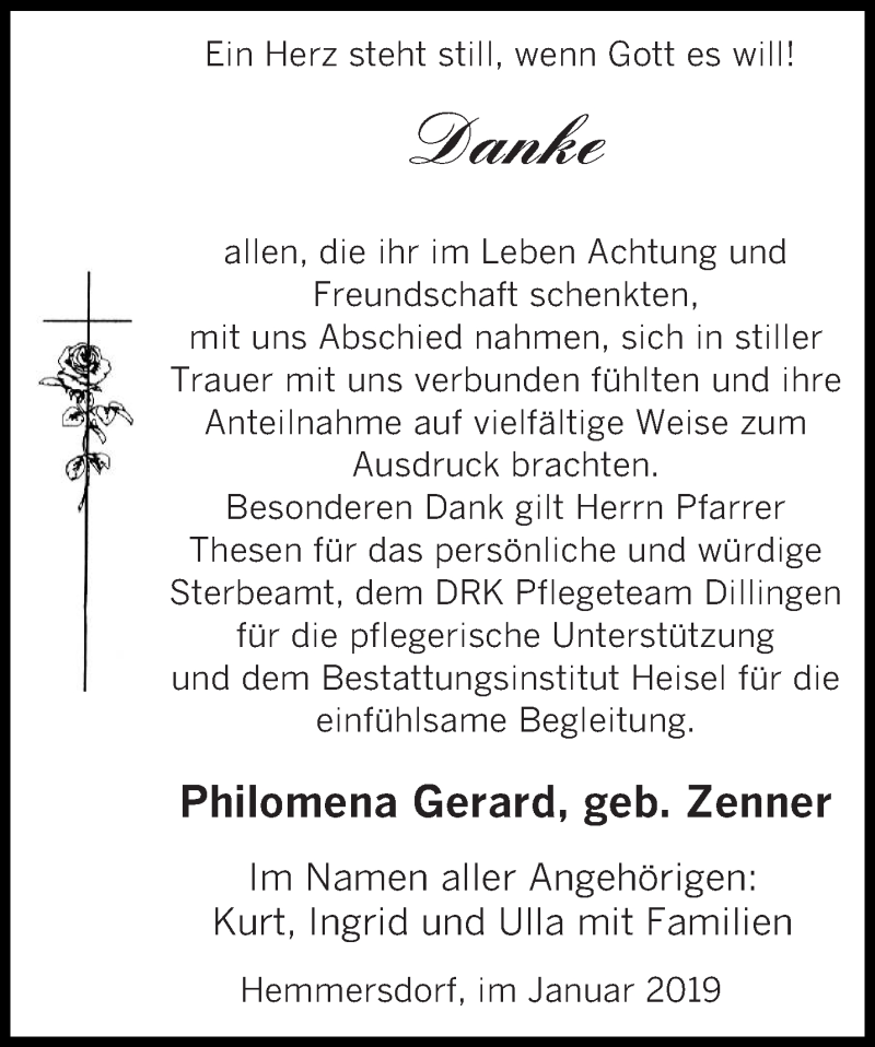  Traueranzeige für Philomena Gerard vom 11.01.2019 aus saarbruecker_zeitung