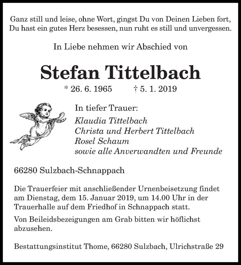  Traueranzeige für Stefan Tittelbach vom 12.01.2019 aus saarbruecker_zeitung