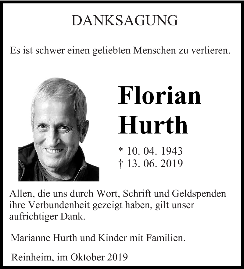  Traueranzeige für Florian Hurth vom 12.10.2019 aus saarbruecker_zeitung