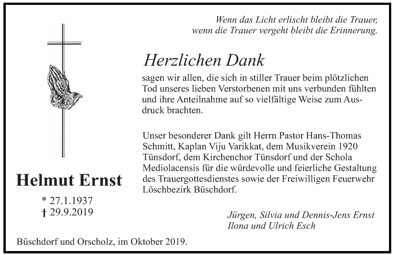  Traueranzeige für Helmut Ernst vom 30.10.2019 aus saarbruecker_zeitung
