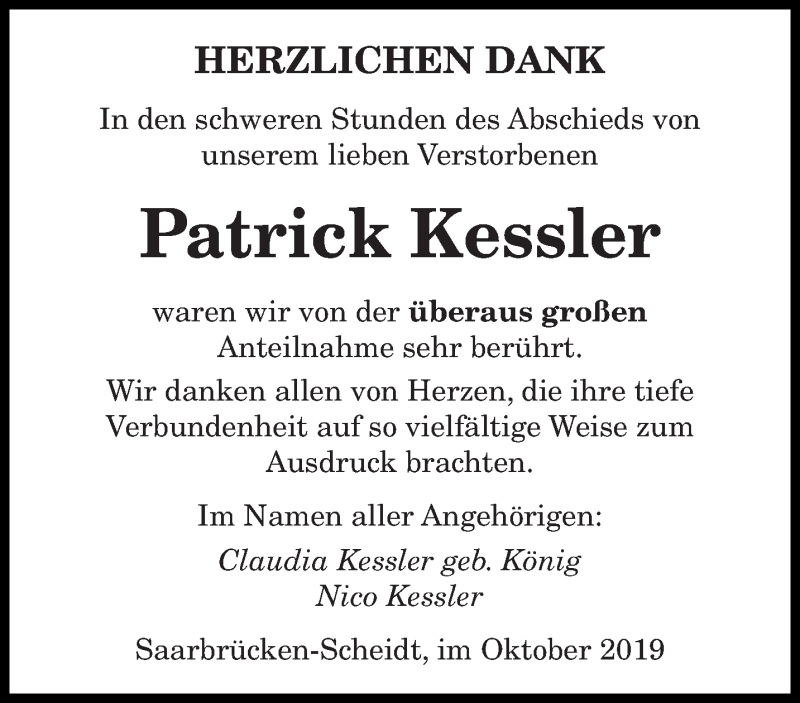  Traueranzeige für Patrick Kessler vom 16.10.2019 aus saarbruecker_zeitung