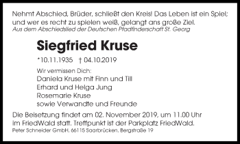 Traueranzeige von Siegfried Kruse von saarbruecker_zeitung