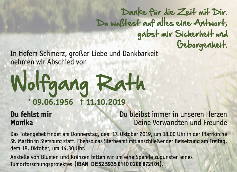  Traueranzeige für Wolfgang Rath vom 16.10.2019 aus saarbruecker_zeitung