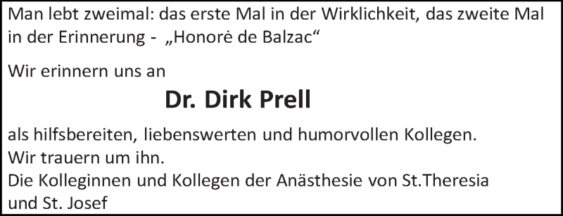  Traueranzeige für Dirk Prell vom 09.11.2019 aus saarbruecker_zeitung