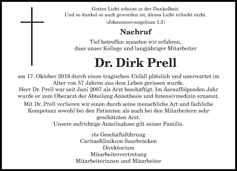  Traueranzeige für Dirk Prell vom 09.11.2019 aus saarbruecker_zeitung