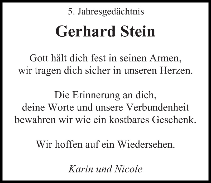  Traueranzeige für Gerhard Stein vom 18.11.2019 aus saarbruecker_zeitung
