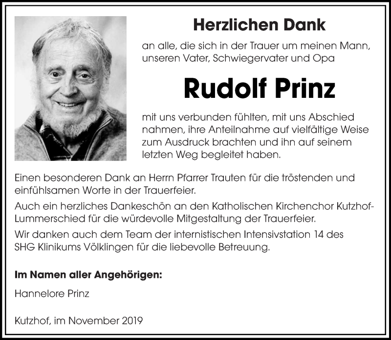  Traueranzeige für Rudolf Prinz vom 16.11.2019 aus saarbruecker_zeitung