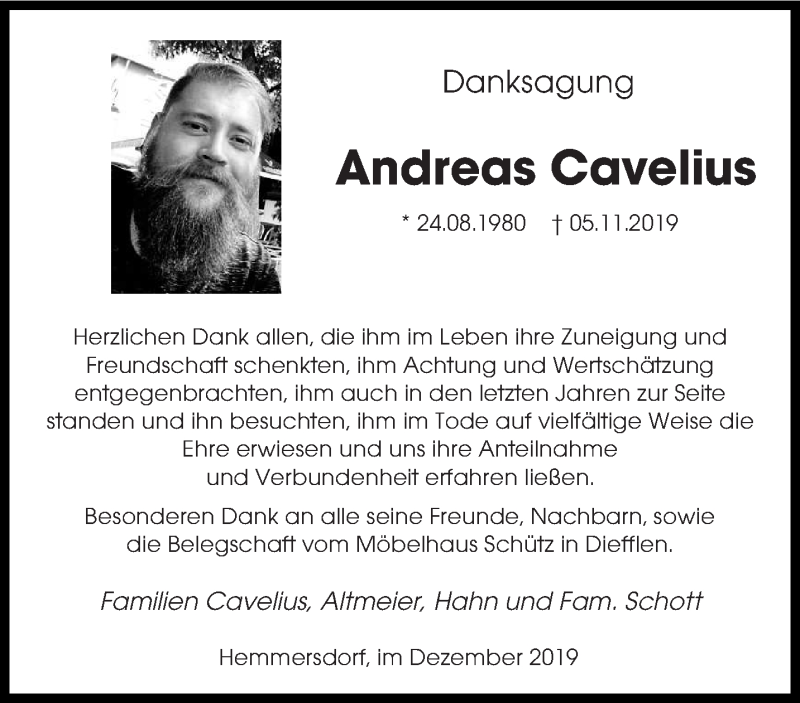  Traueranzeige für Andreas Cavelius vom 07.12.2019 aus saarbruecker_zeitung