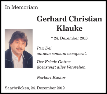 Traueranzeige von Gerhard Christian Klauke von saarbruecker_zeitung