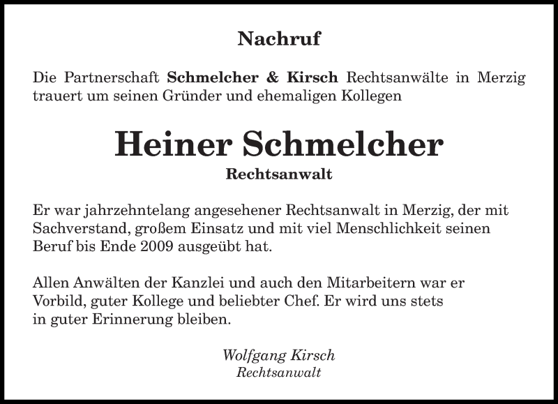  Traueranzeige für Heiner Schmelcher vom 16.12.2019 aus saarbruecker_zeitung