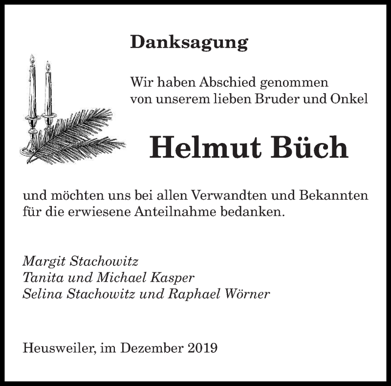  Traueranzeige für Helmut Büch vom 14.12.2019 aus saarbruecker_zeitung