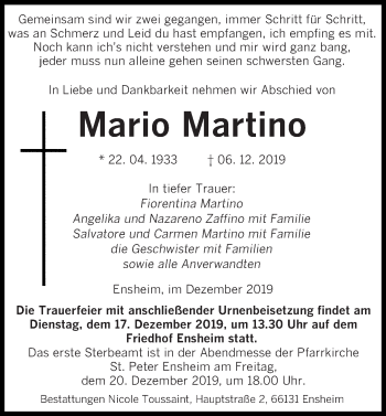 Traueranzeige von Mario Martino von saarbruecker_zeitung