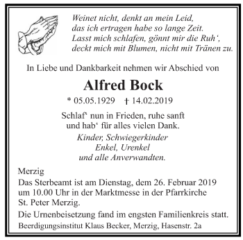Traueranzeige von Alfred Bock von saarbruecker_zeitung