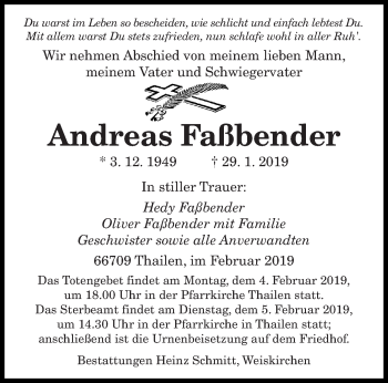 Traueranzeige von Andreas Faßbender von saarbruecker_zeitung