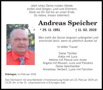Traueranzeige von Andreas Speicher von saarbruecker_zeitung