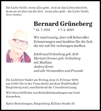 Traueranzeige von Bernard Grüneberg von saarbruecker_zeitung