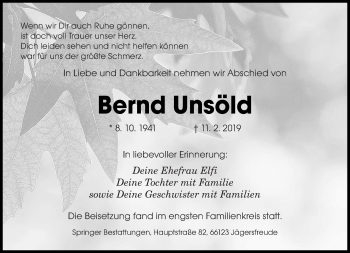 Traueranzeige von Bernd Unsöld von saarbruecker_zeitung