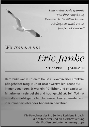 Traueranzeige von Eric Janke von saarbruecker_zeitung