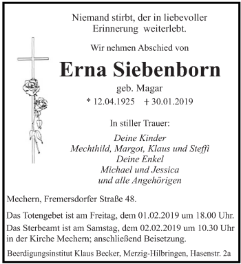 Traueranzeige von Erna Siebenborn von saarbruecker_zeitung