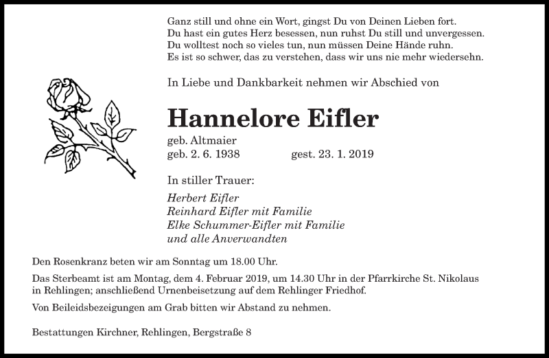  Traueranzeige für Hannelore Eifler vom 02.02.2019 aus saarbruecker_zeitung