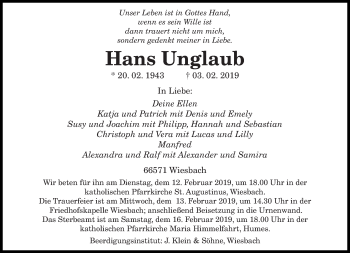 Traueranzeige von Hans Unglaub von saarbruecker_zeitung