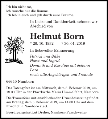 Traueranzeige von Helmut Born von saarbruecker_zeitung