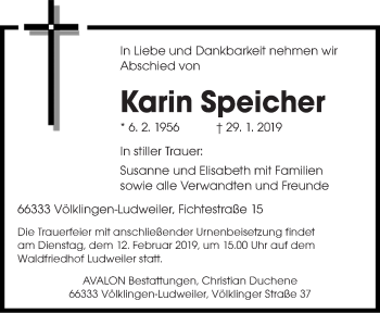Traueranzeige von Karin Speicher von saarbruecker_zeitung