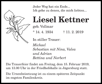 Traueranzeige von Liesel Kettner von saarbruecker_zeitung