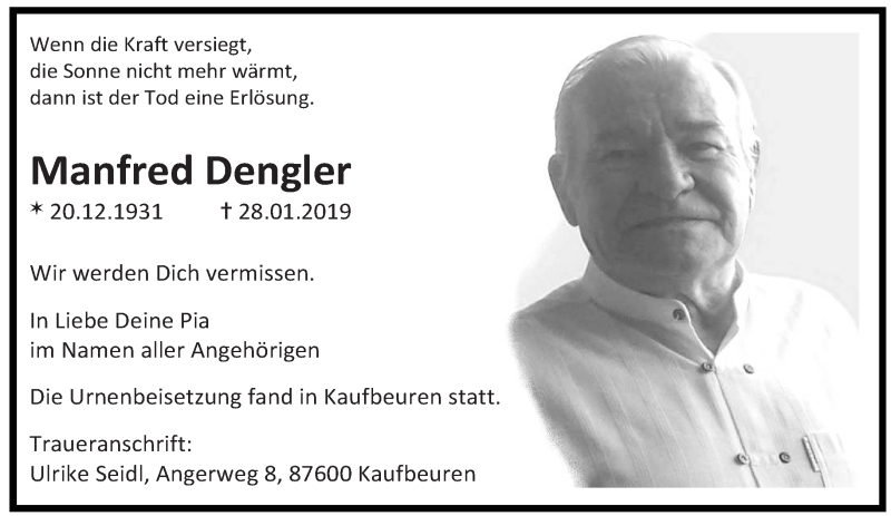  Traueranzeige für Manfred Dengler vom 16.02.2019 aus saarbruecker_zeitung