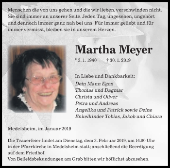 Traueranzeige von Martha Meyer von saarbruecker_zeitung