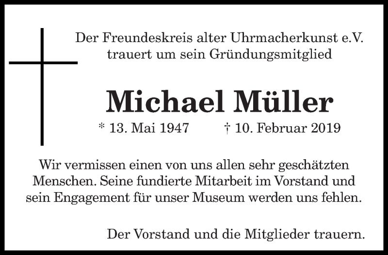  Traueranzeige für Michael Müller vom 16.02.2019 aus saarbruecker_zeitung