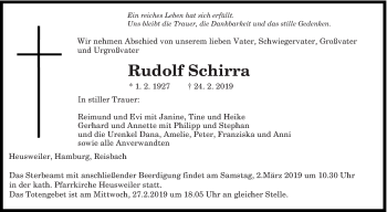 Traueranzeige von Rudolf Schirra von saarbruecker_zeitung