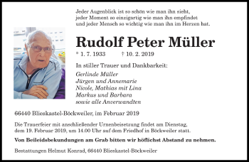 Traueranzeige von Rudolf Peter Müller von saarbruecker_zeitung