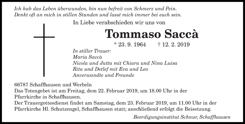  Traueranzeige für Tommaso Saccà vom 16.02.2019 aus saarbruecker_zeitung