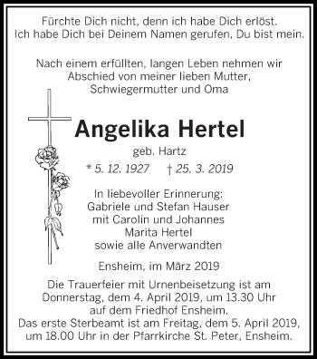 Traueranzeige von Angelika Hertel von saarbruecker_zeitung